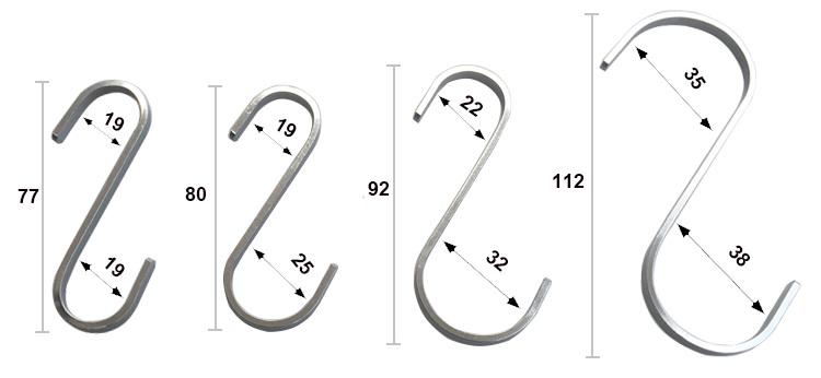 Stainless steel hooks size