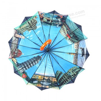 16K double layer umbrella heat transfer print umbrella strong windproof straight umbrella