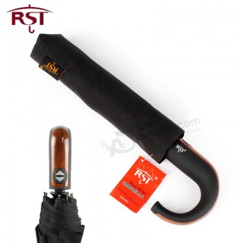 Black 8 ribs auto open and close J handle umbrella windproof folding umbrella