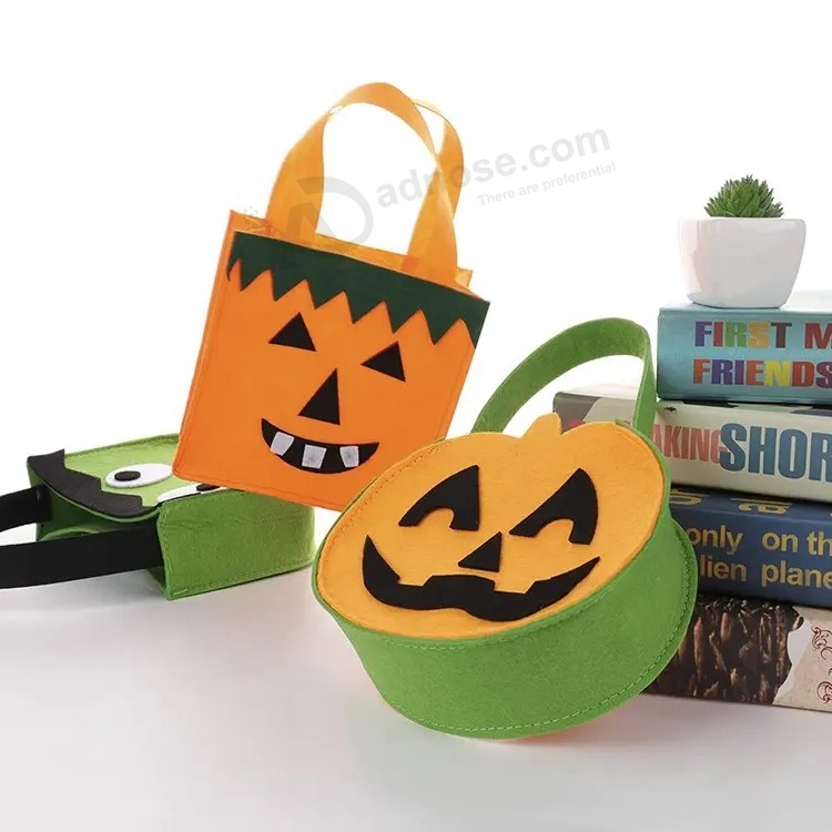 Custom pattern Halloween gift basket pumpkin ghost felt candy bag for kids