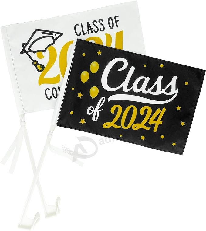 Graduation Car Flags Banners – Class of 2024 Congrats Grad Outdoor Parade Flag Decorations Supplies 2PCS