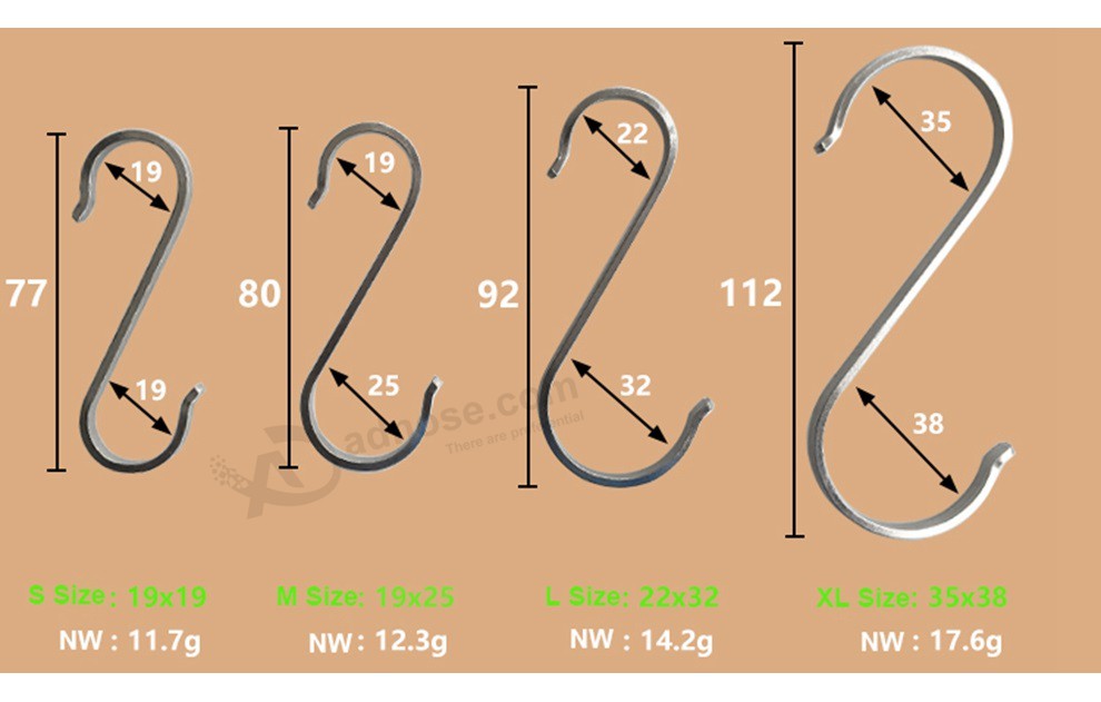 Stainless steel s hooks size